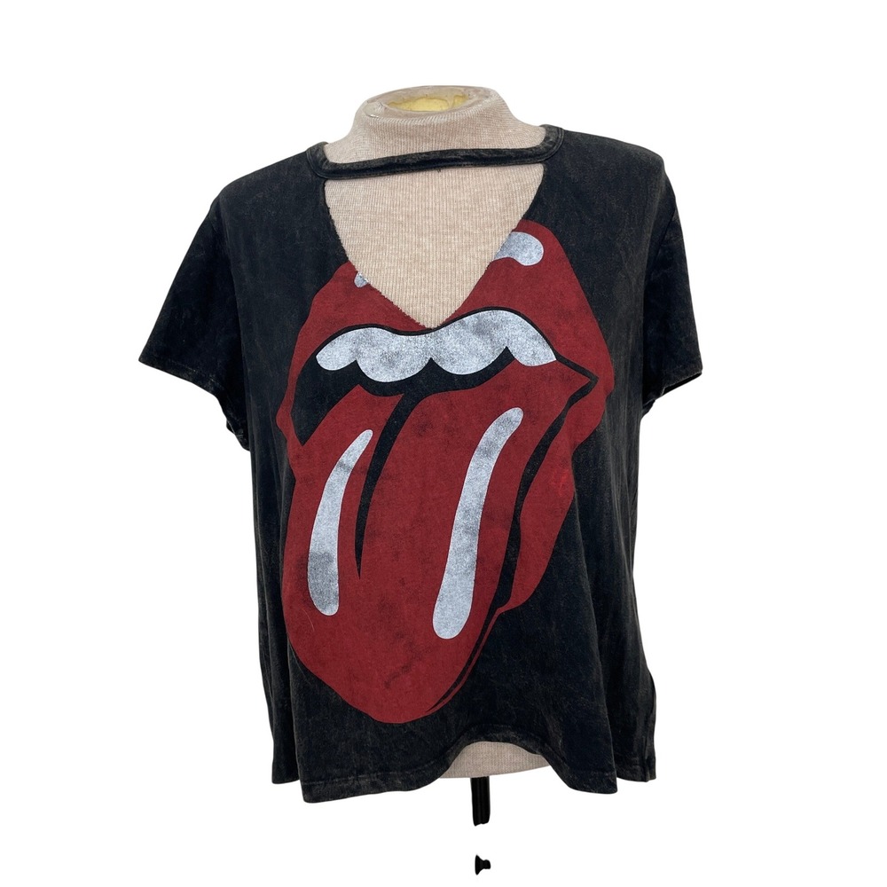Rolling Stones Mineral Wash Cutout Graphic Tee Black Red Large